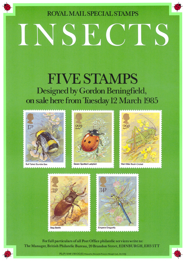 (image for) 1985 Insects Post Office A4 poster. PL(P) 3248 1/85 CG(E).